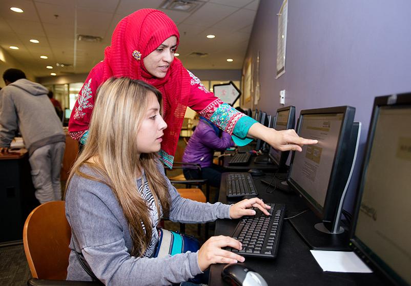 An advisor helping a student at a computer